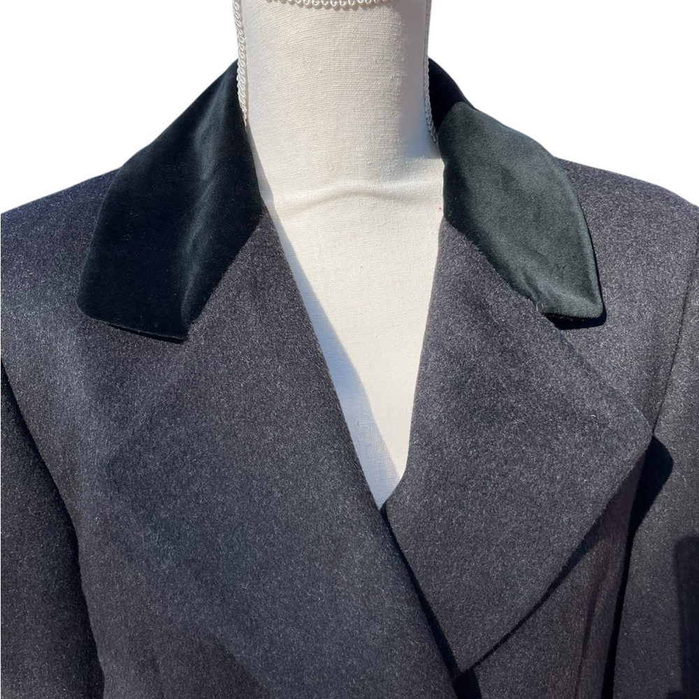 Liz Claiborne 100% Wool Long Coat Petite 12P Velvet Trim Double Breasted - Picture 9 of 17